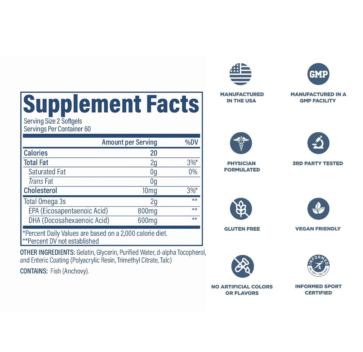 Omega 3 Supplement Fact Panel