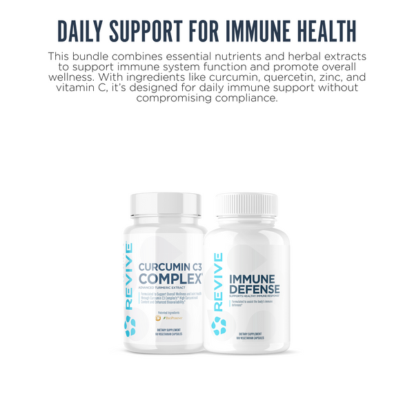 Revive immune health bundle with Curcumin C3 Complex and Immune Defense supplements combining curcumin, quercetin, zinc, and vitamin C to support immune function and wellness.