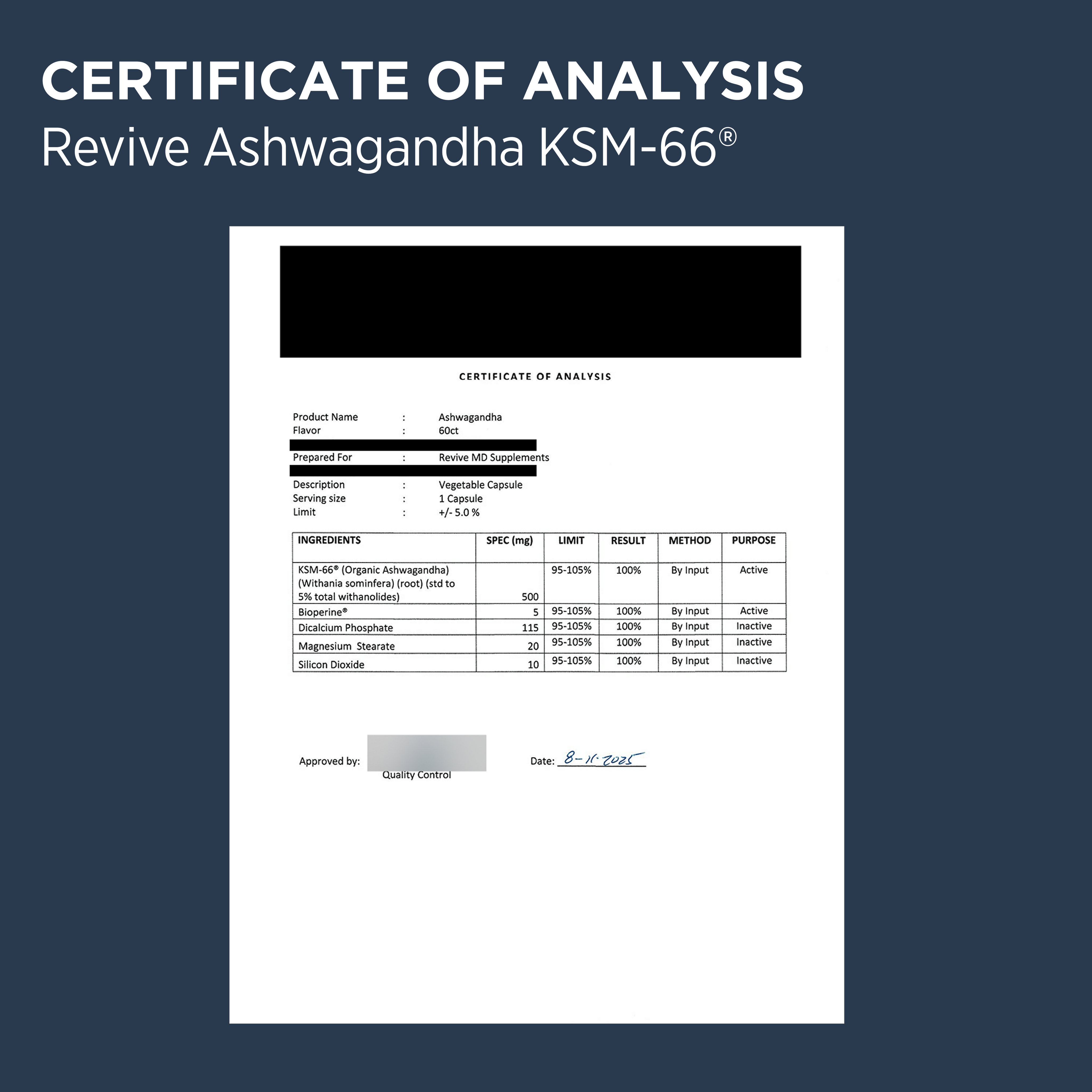 Revive Ashwagandha KSM-66 COA