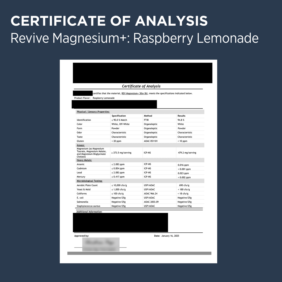 Revive Magnesium+: Raspberry Lemonade COA