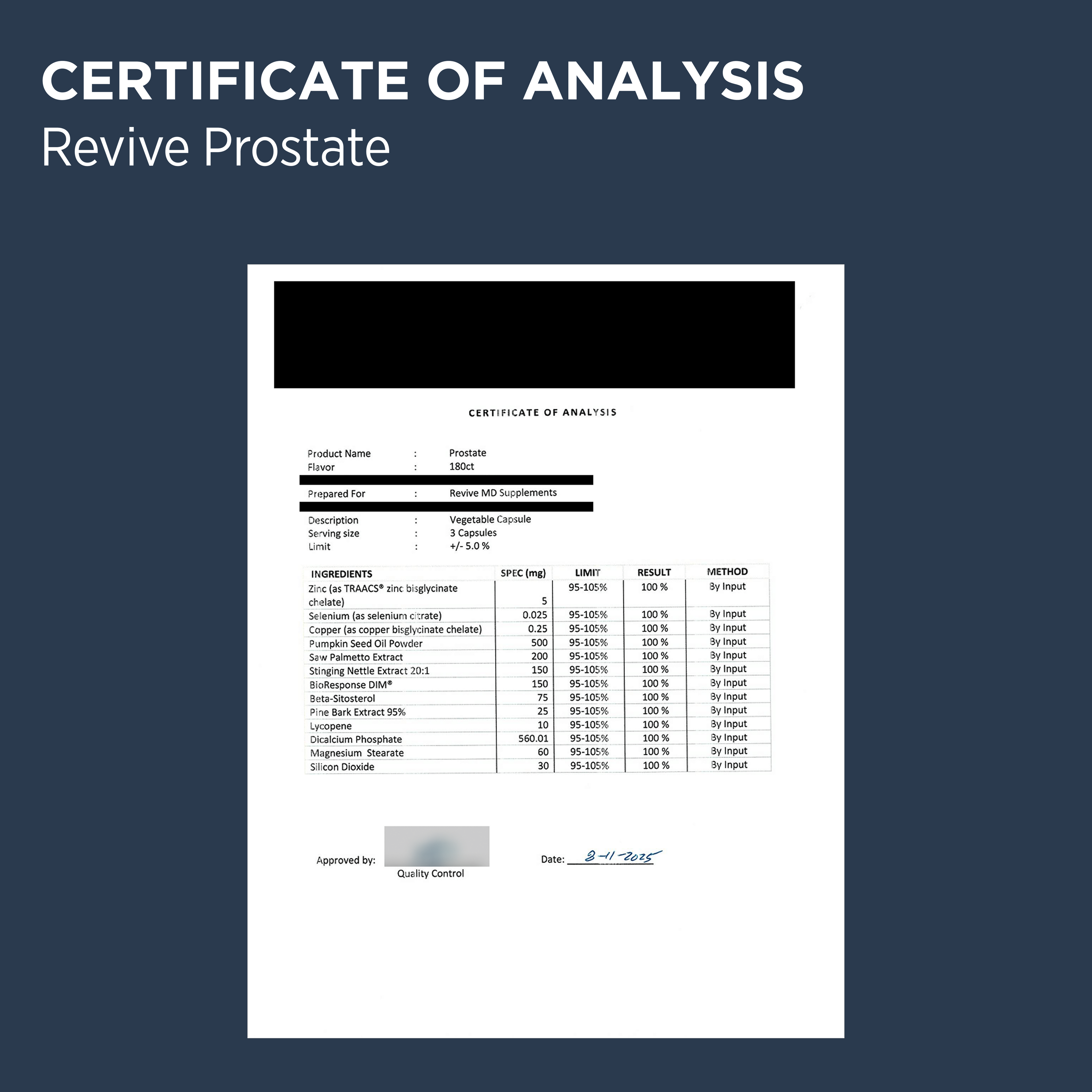 Revive Prostate COA