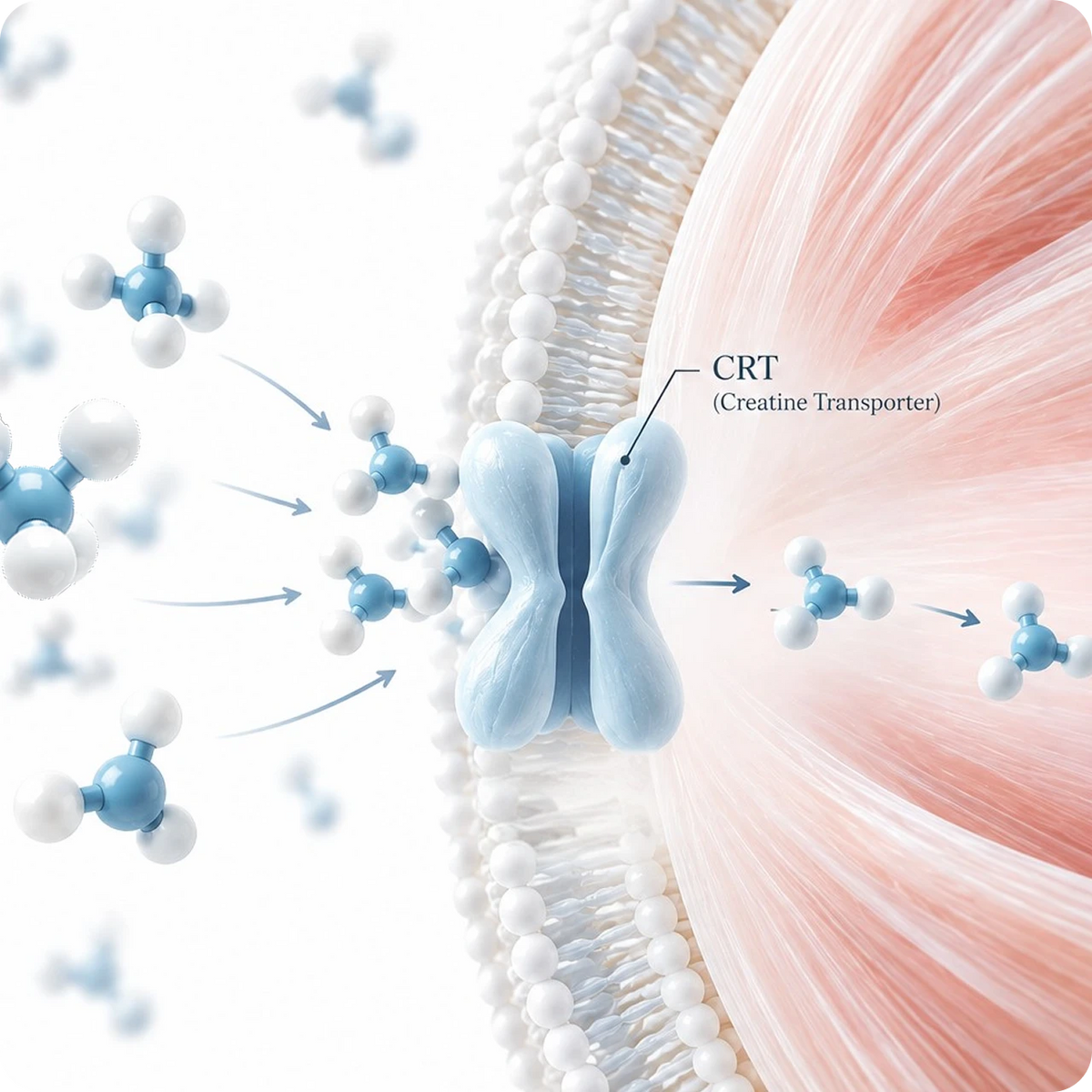 Creatine molecules passing through the CRT creatine transporter