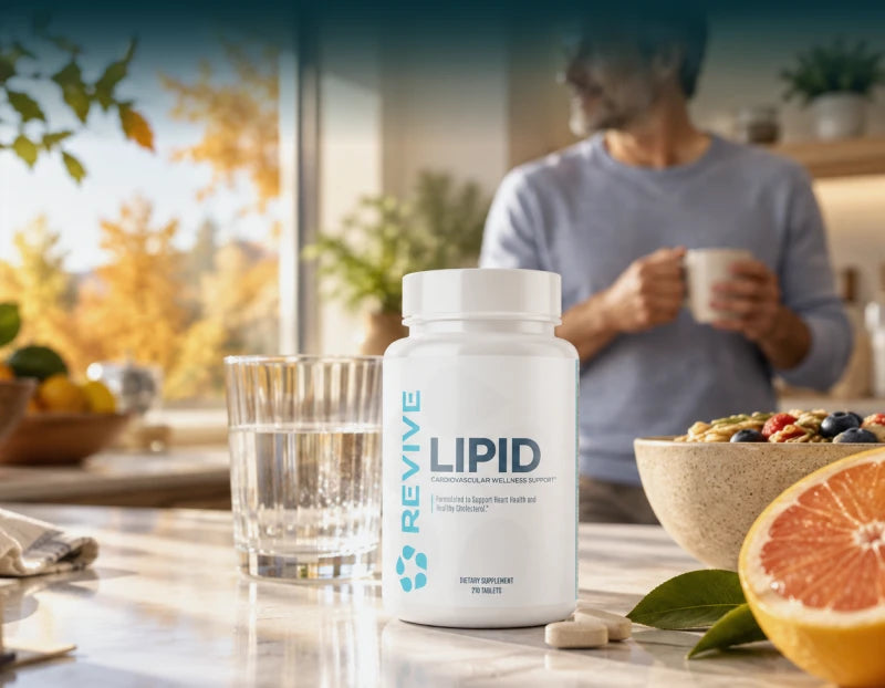 Revive MD Sleep and Cortisol Support on a bedside table