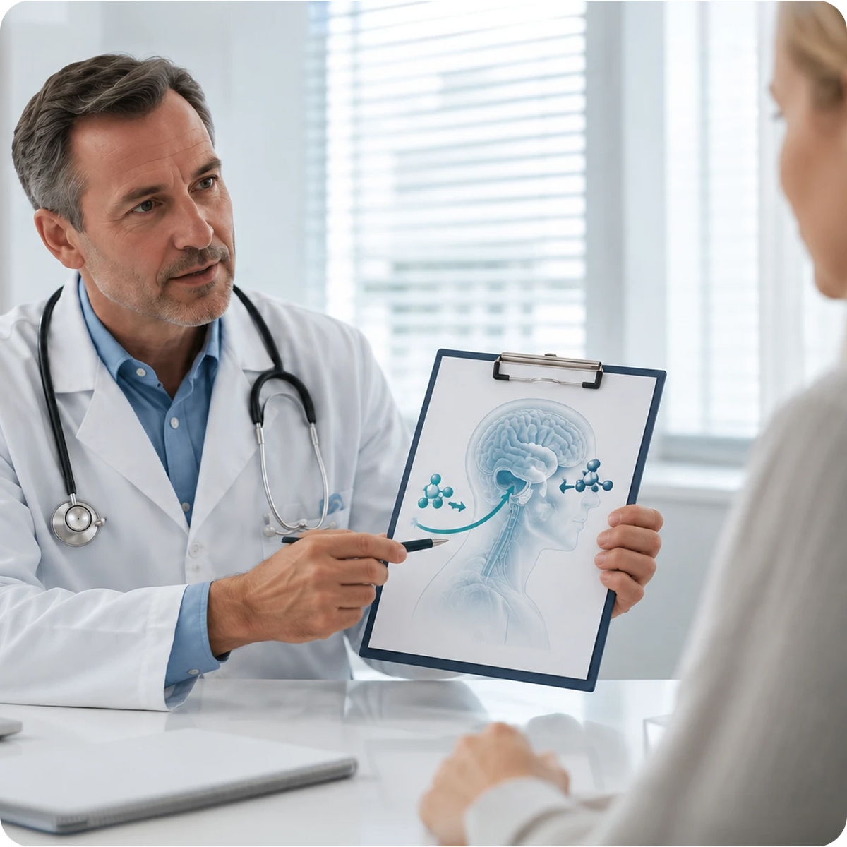 Doctor explaining how creatine reaches the brain