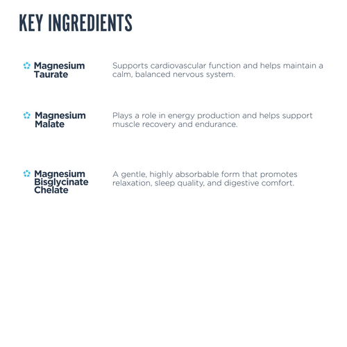 List of key ingredients with their quantities and functions on a white background