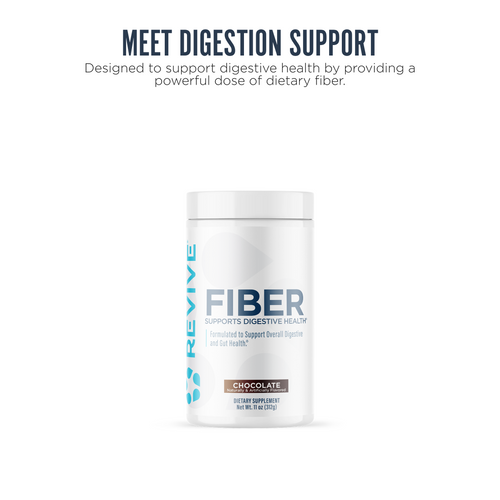 A bottle of Revive Fiber. Text reads: Meet Digestion Support.